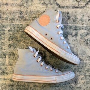 Converse hightop canvas womens sneakers pastel blue and pink